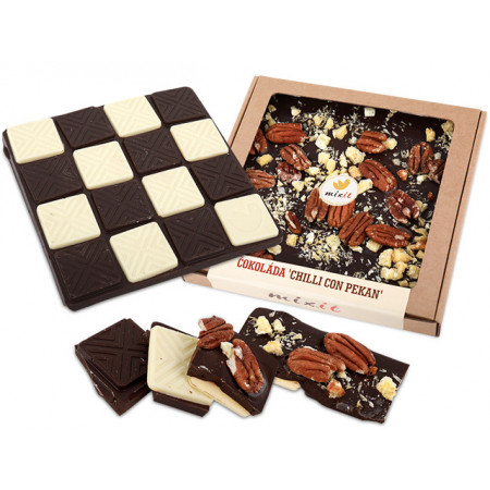 Čokoláda Horká a Biela 'Chilli con pekan' 250g